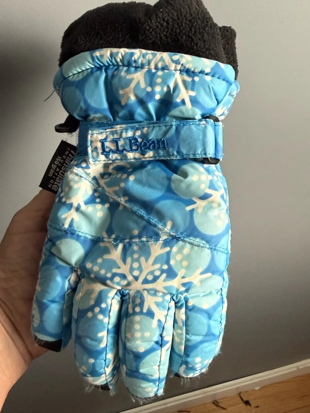 L.L. Bean Kids Winter Sports Thinsulate Gloves Nylon Leather Fleece Cuff Size M